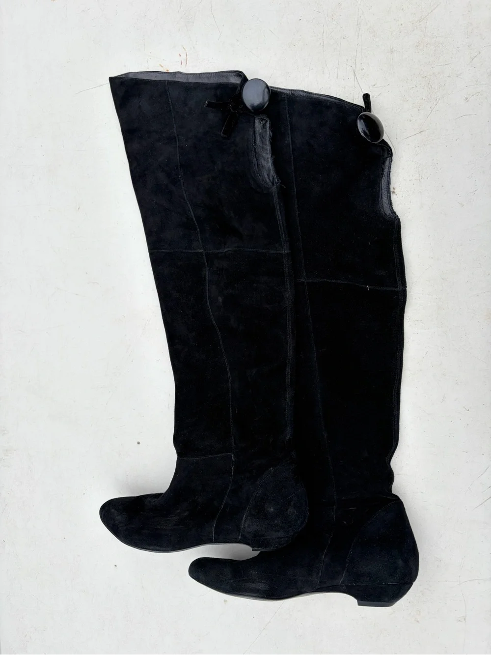 Classic Black Suede Over-the-Knee Button-Top Boots